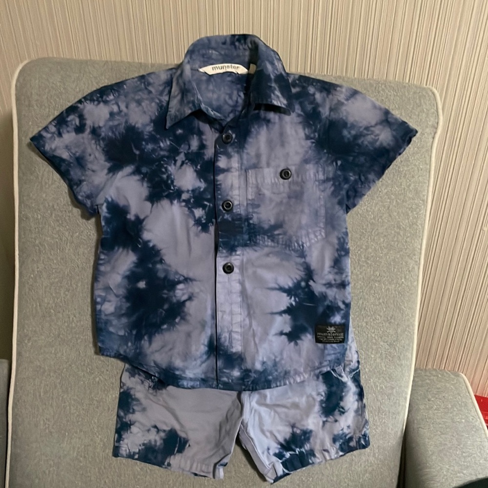 Munster kids matching set blue tie dye 3 toddler